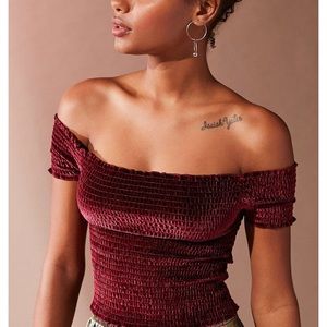 Red velvet crop top (off the shoulder)